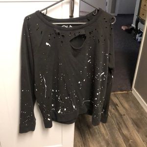 Chaser destroyed studded splatter top sweatshirt